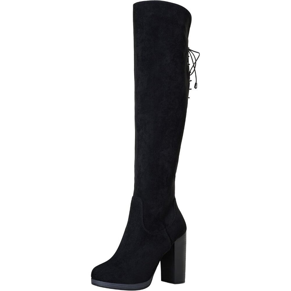 Women's Black-imitation Grain Synthetic suede Thigh High Over The Knee Boots